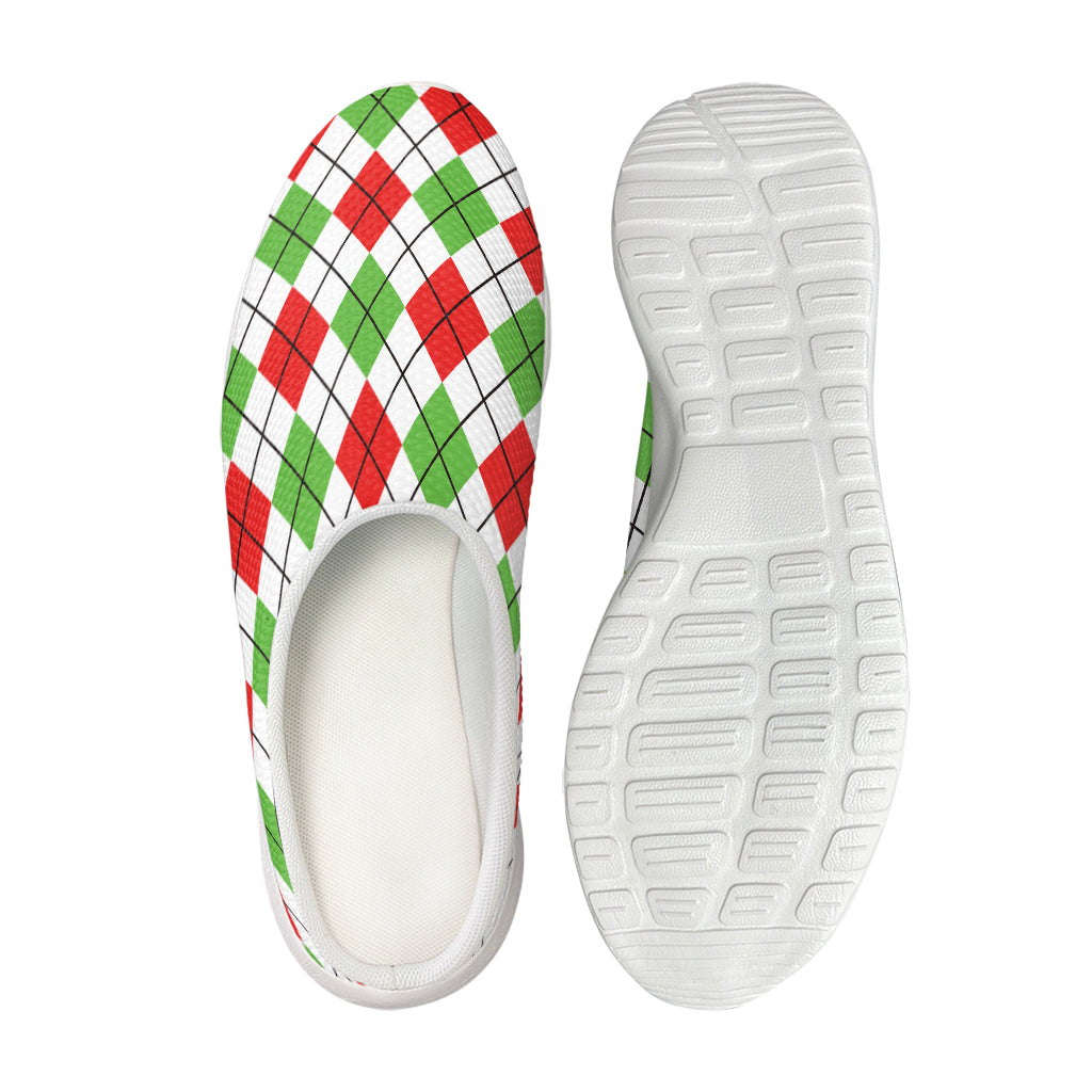 Green Red And White Argyle Pattern Print Mesh Casual Shoes