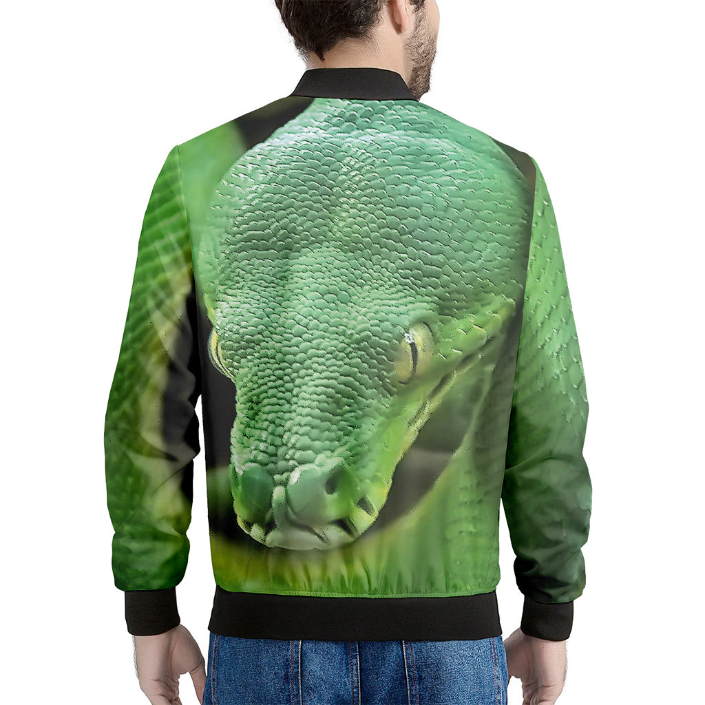 Green Reticulated Python Snake Print Men's Bomber Jacket