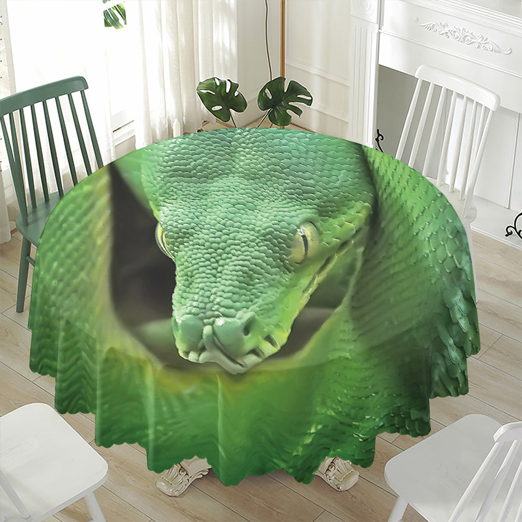 Green Reticulated Python Snake Print Waterproof Round Tablecloth