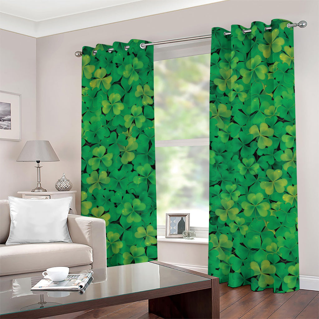 Green Shamrock Leaf Pattern Print Grommet Curtains