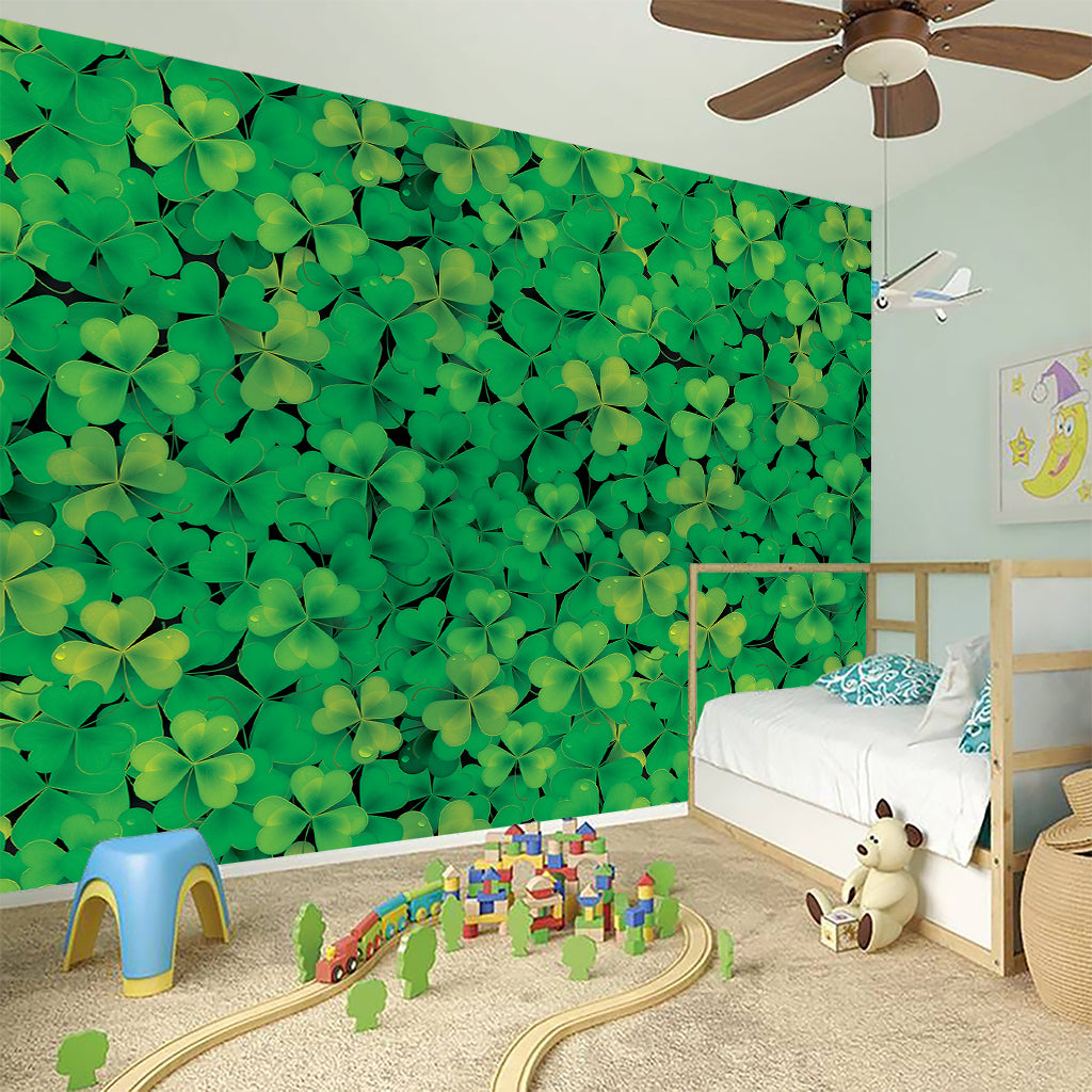 Green Shamrock Leaf Pattern Print Wall Sticker