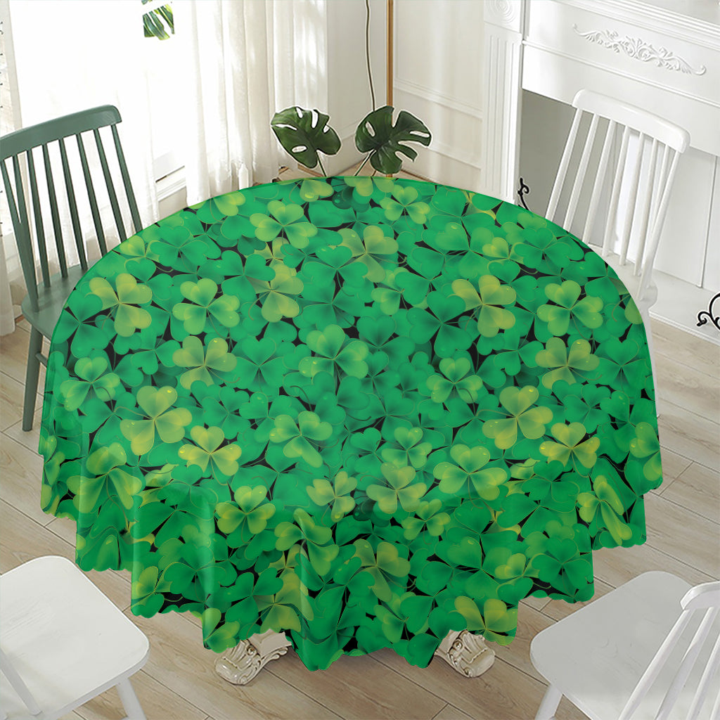 Green Shamrock Leaf Pattern Print Waterproof Round Tablecloth