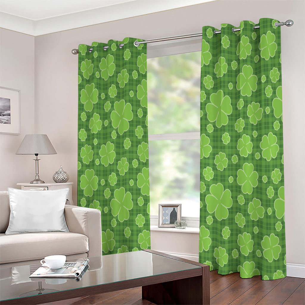 Green Shamrock Plaid Pattern Print Extra Wide Grommet Curtains