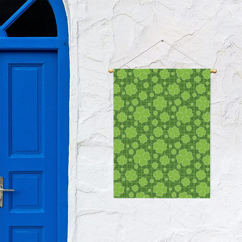 Green Shamrock Plaid Pattern Print Garden Flag