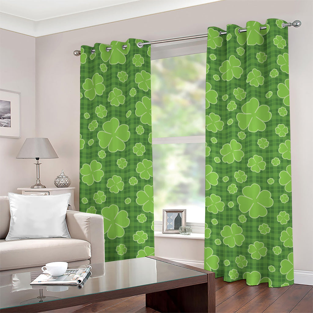 Green Shamrock Plaid Pattern Print Grommet Curtains