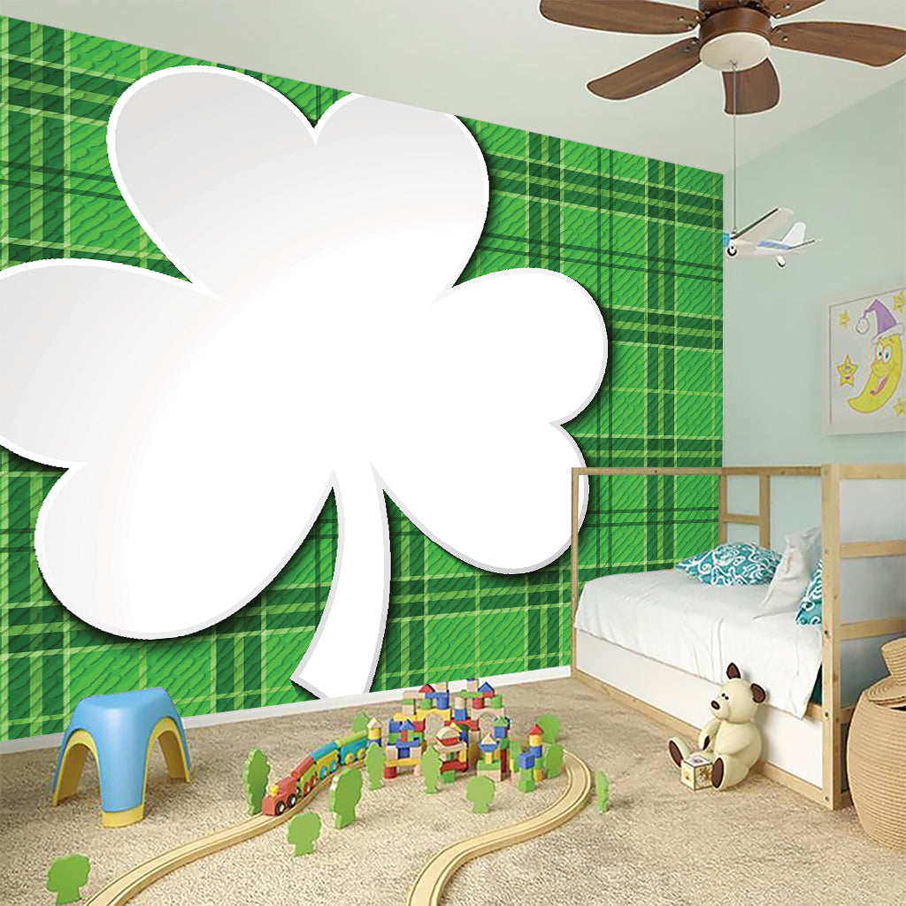 Green Shamrock Tartan Print Wall Sticker