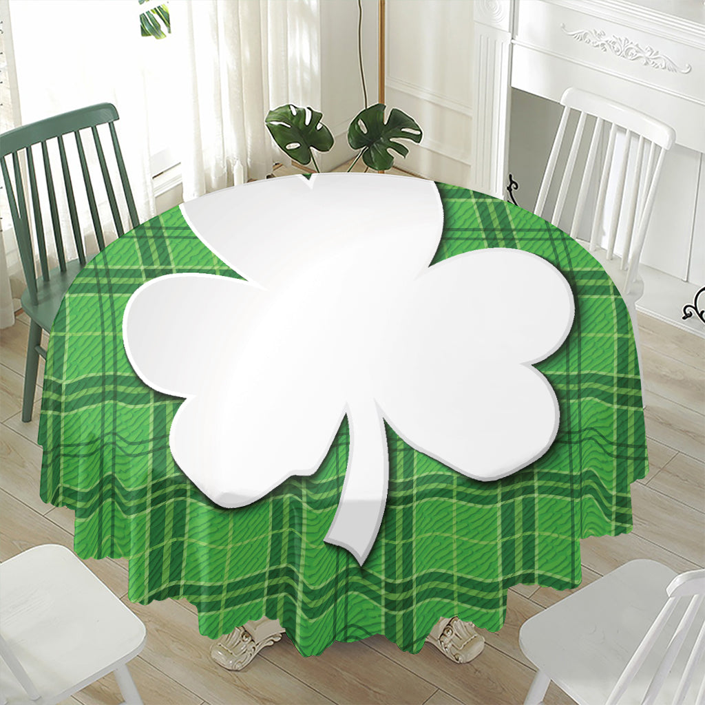 Green Shamrock Tartan Print Waterproof Round Tablecloth
