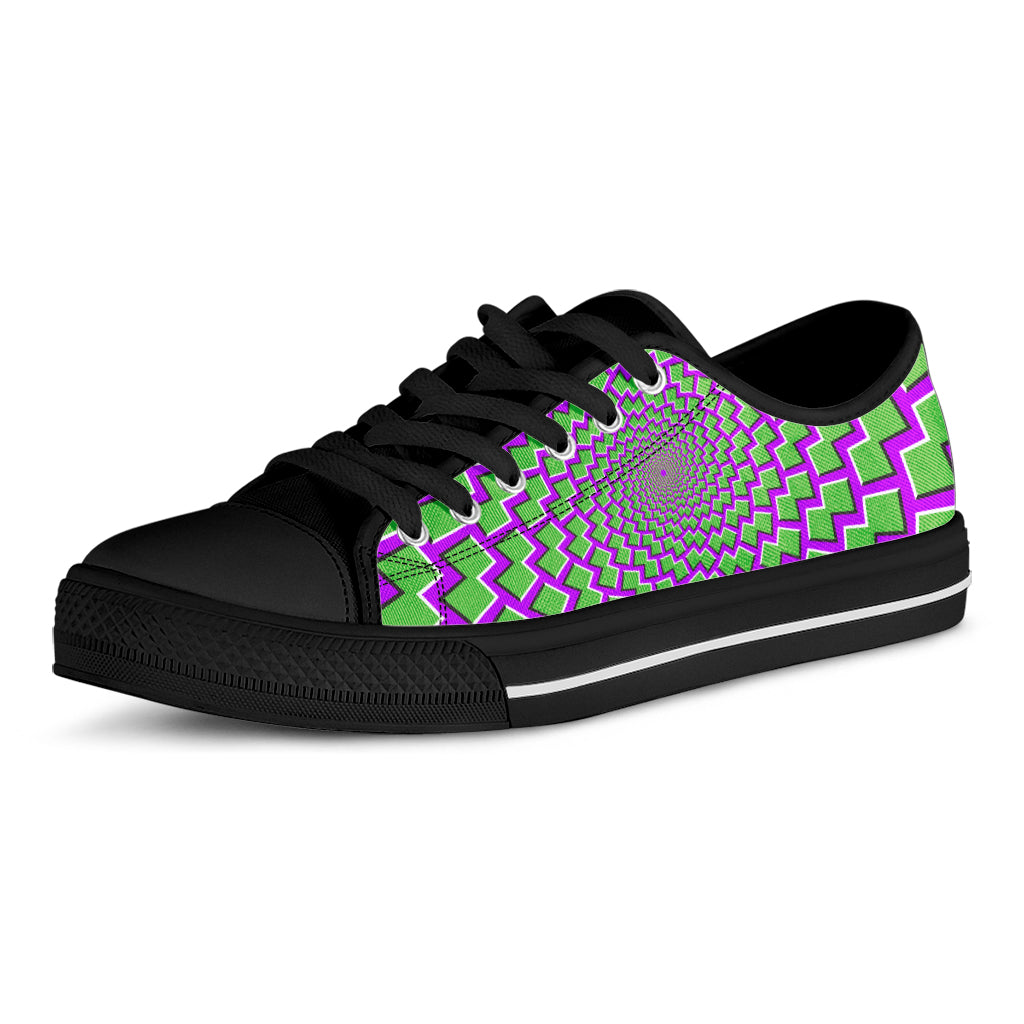 Green Shapes Moving Optical Illusion Black Low Top Sneakers
