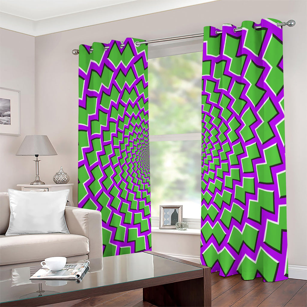 Green Shapes Moving Optical Illusion Extra Wide Grommet Curtains