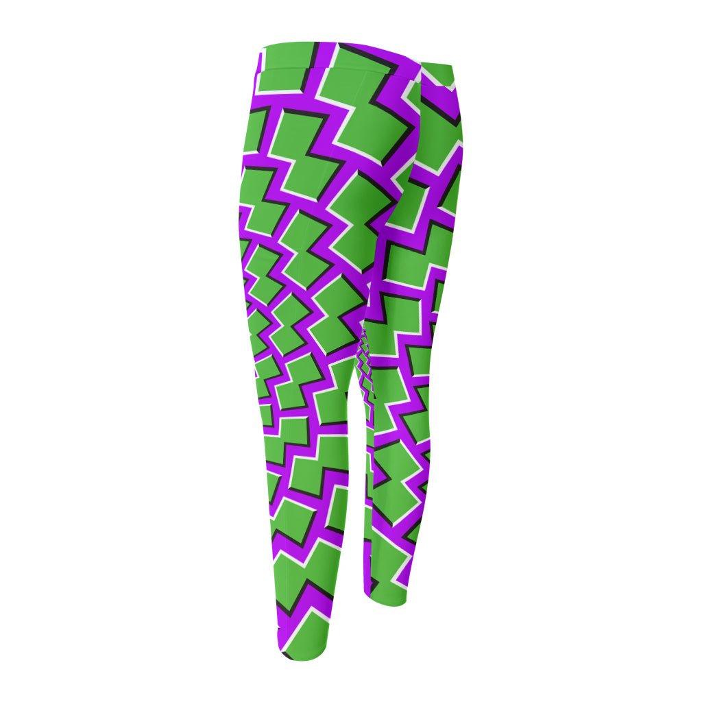 Green Shapes Moving Optical Illusion Men's Compression Pants