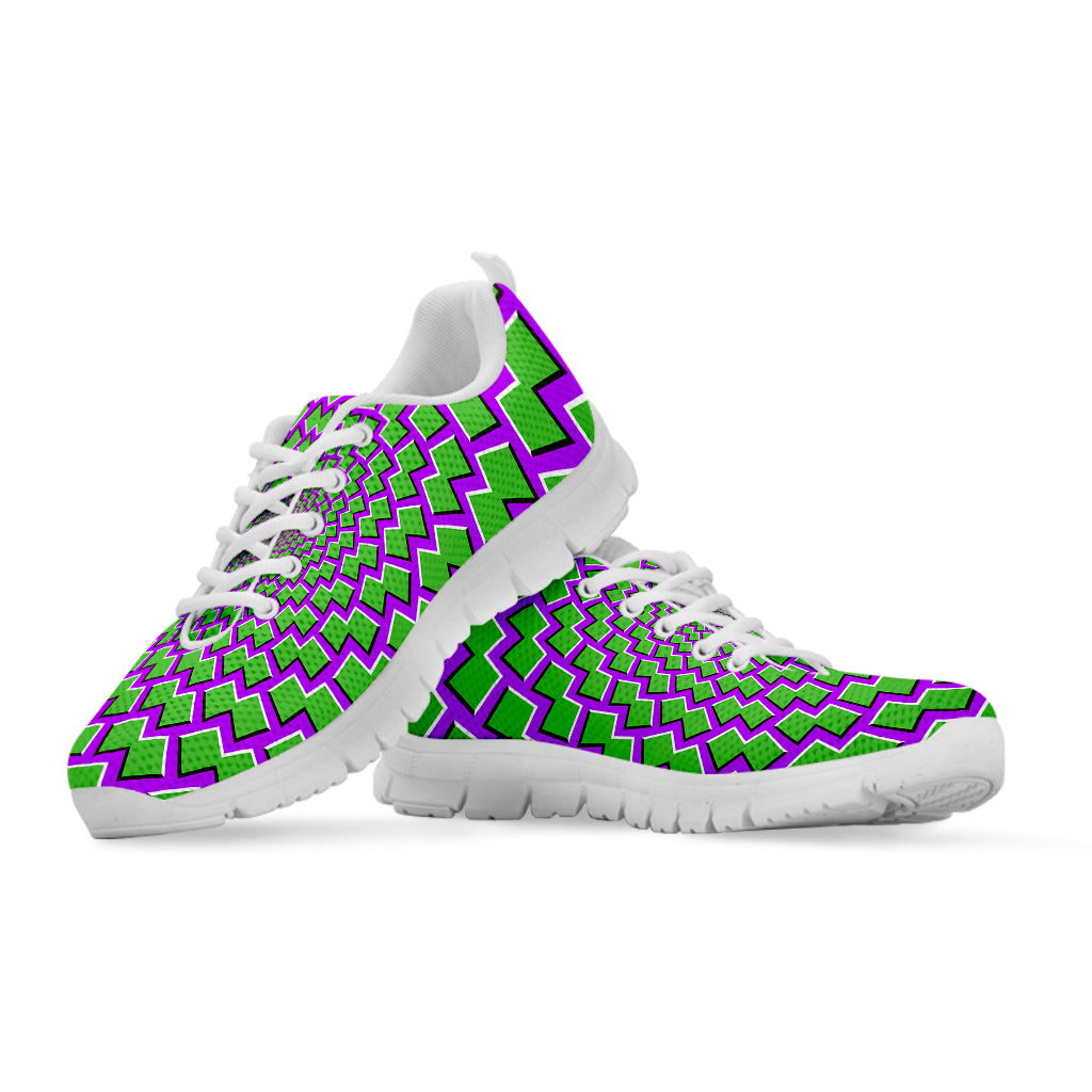Green Shapes Moving Optical Illusion White Running Shoes