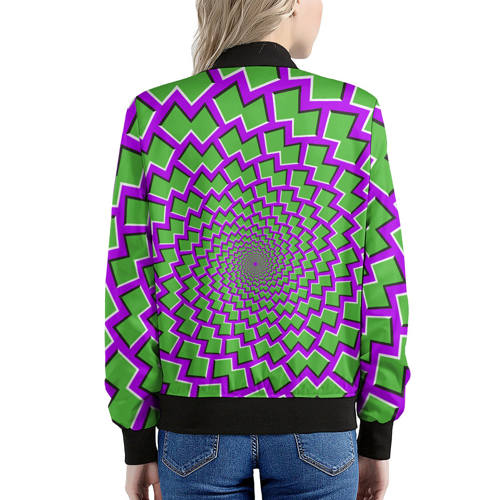 Green Shapes Moving Optical Illusion Women's Bomber Jacket