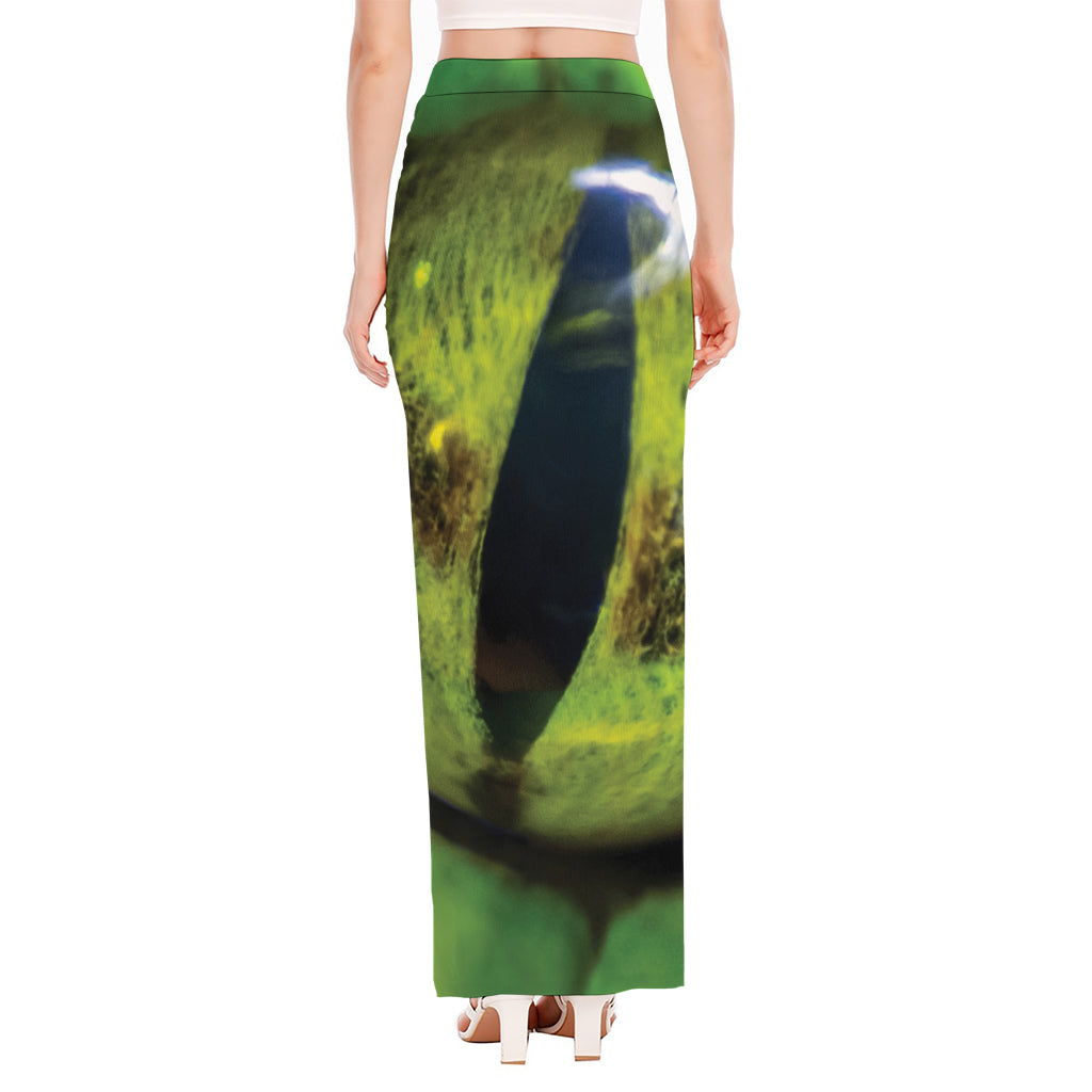 Green Snake Eye Print High Slit Maxi Skirt