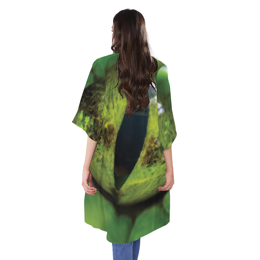Green Snake Eye Print Open Front Beach Cover Up