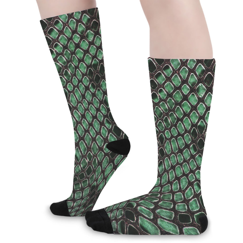 Green Snakeskin Print Long Socks