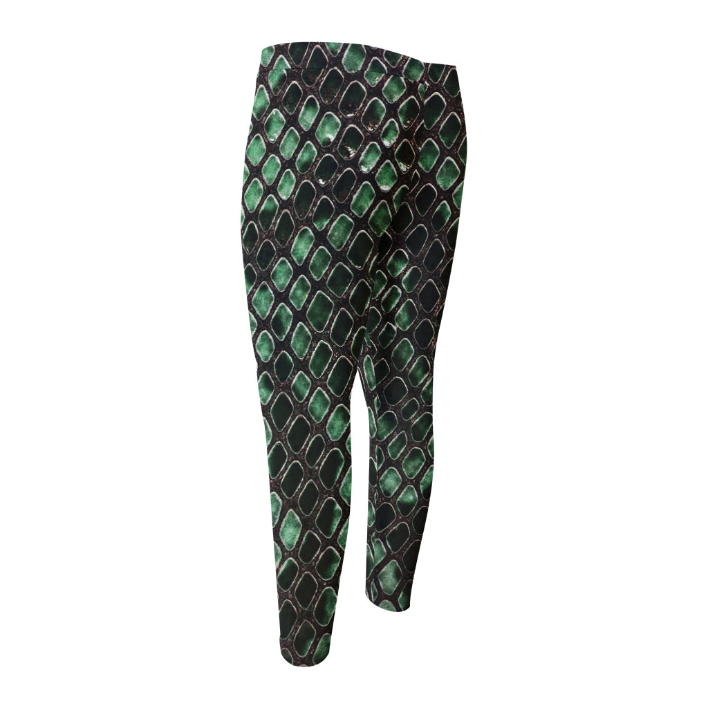 Green Snakeskin Print Men's Compression Pants
