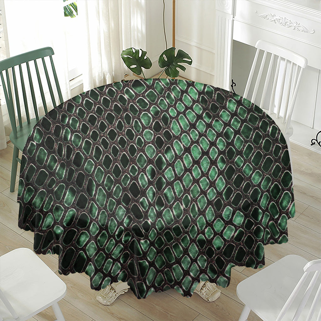 Green Snakeskin Print Waterproof Round Tablecloth