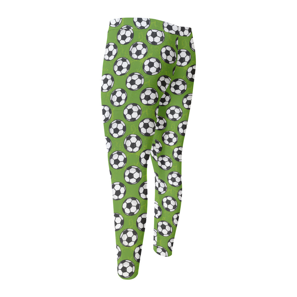 Green Soccer Ball Pattern Print Men's Compression Pants
