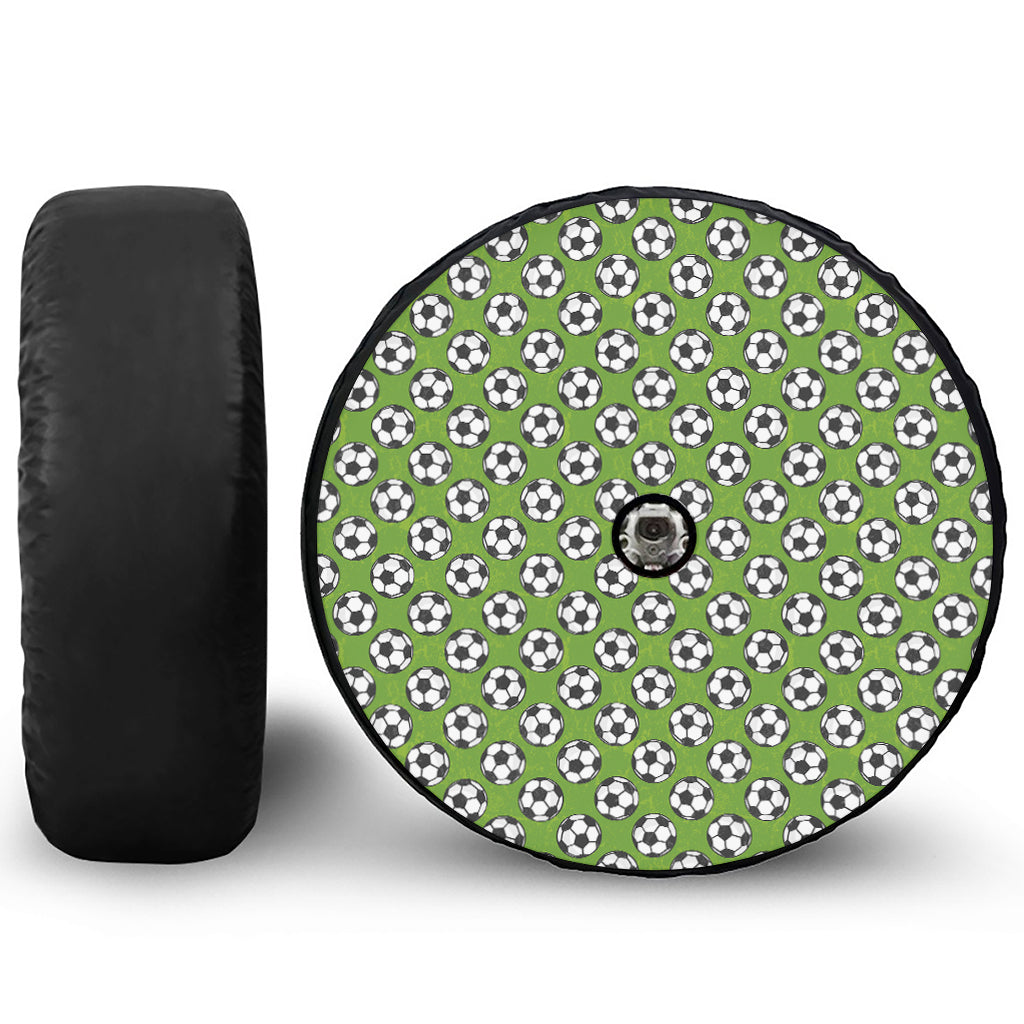 Green Soccer Ball Pattern Print Tire Cover With Camera Hole