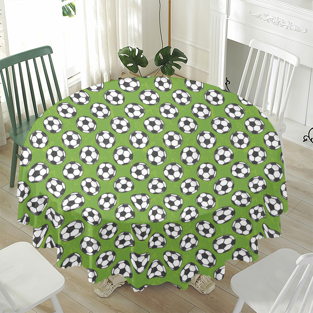 Green Soccer Ball Pattern Print Waterproof Round Tablecloth