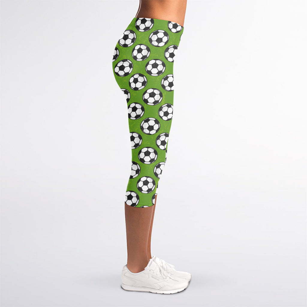 Green Soccer Ball Pattern Print Women's Capri Leggings