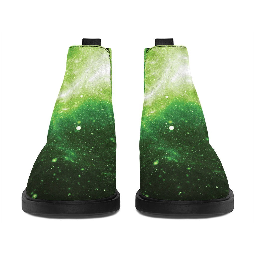 Green Sparkle Galaxy Print Flat Ankle Boots