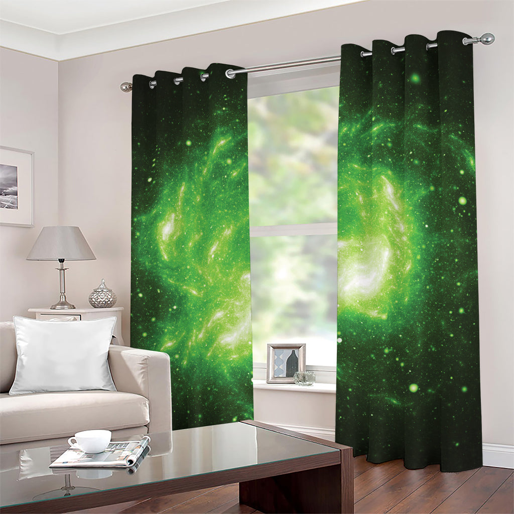 Green Sparkle Galaxy Print Grommet Curtains