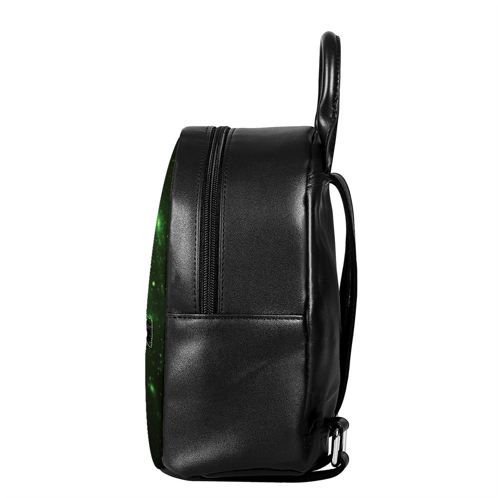 Green Sparkle Galaxy Print Leather Backpack