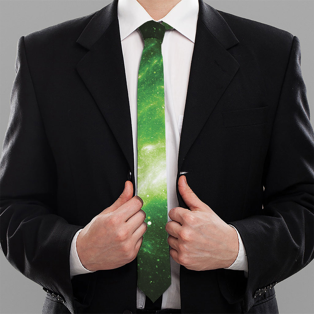 Green Sparkle Galaxy Print Necktie