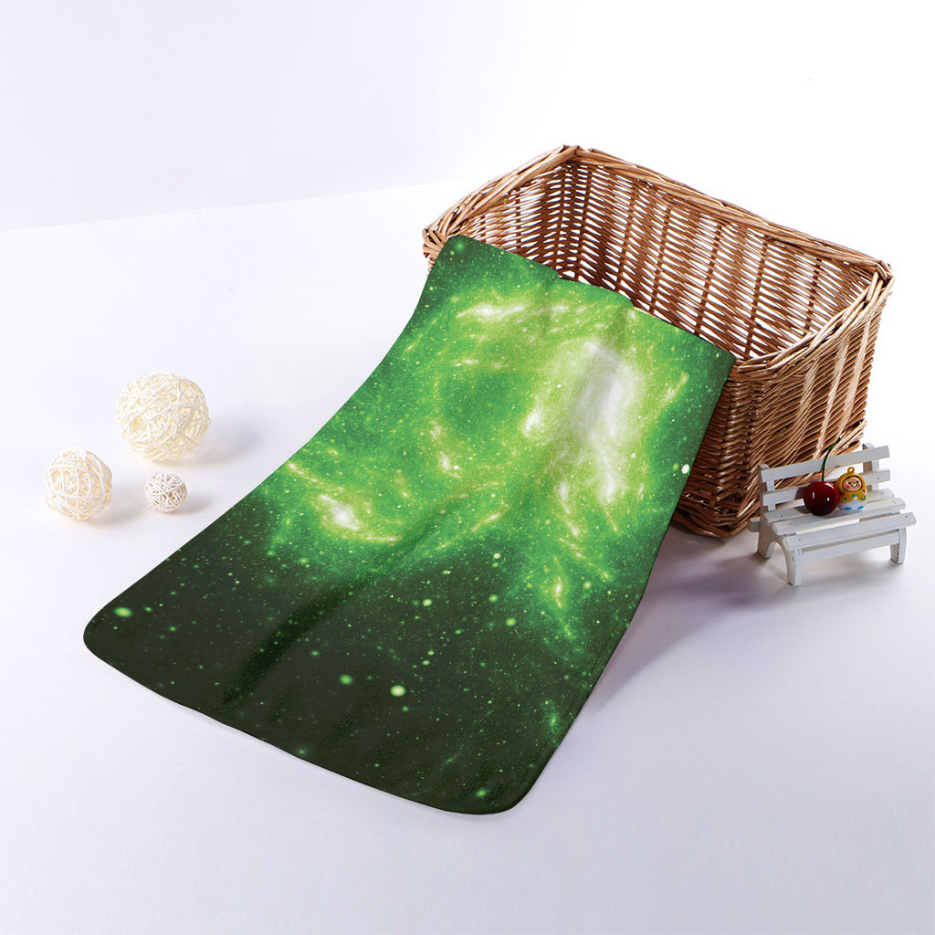 Green Sparkle Galaxy Print Towel