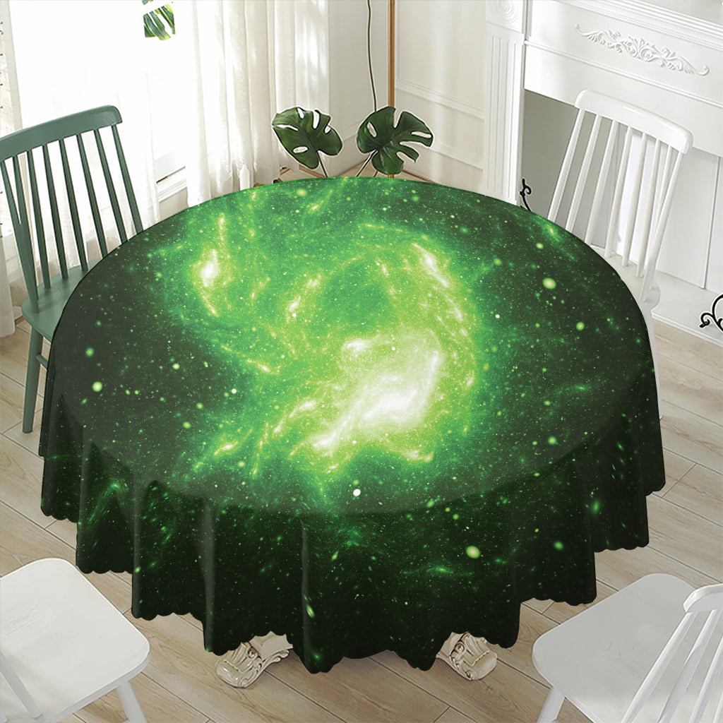 Green Sparkle Galaxy Print Waterproof Round Tablecloth