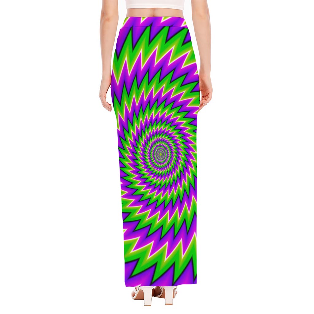 Green Spiral Moving Optical Illusion High Slit Maxi Skirt