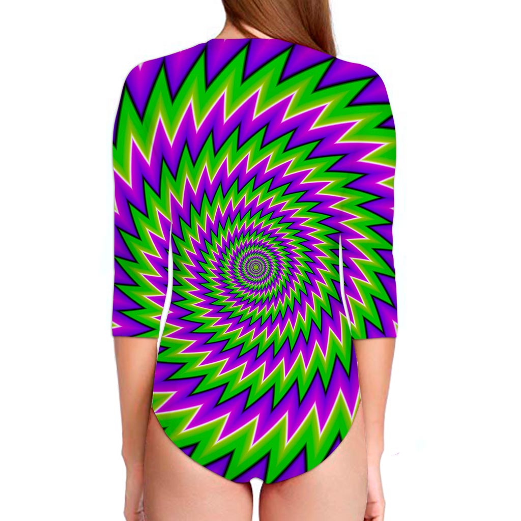Green Spiral Moving Optical Illusion Long Sleeve Swimsuit