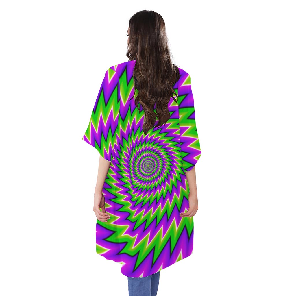 Green Spiral Moving Optical Illusion Open Front Beach Cover Up