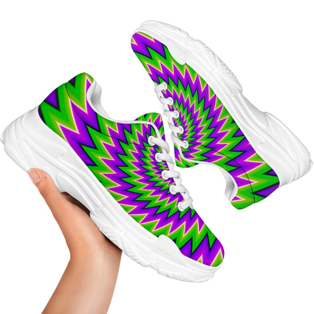Green Spiral Moving Optical Illusion White Chunky Shoes