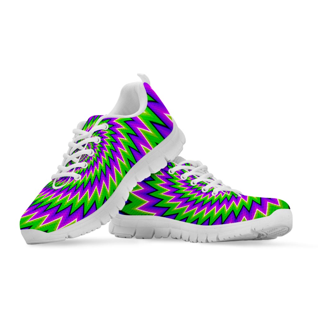 Green Spiral Moving Optical Illusion White Running Shoes