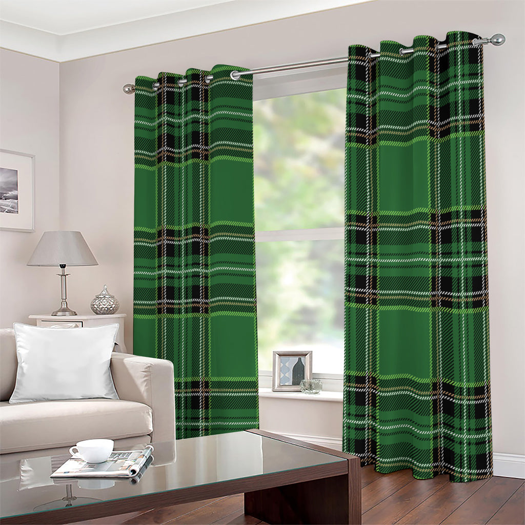 Green Stewart Tartan Pattern Print Extra Wide Grommet Curtains