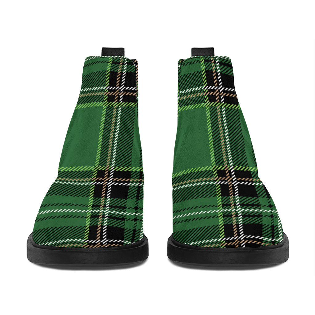 Green Stewart Tartan Pattern Print Flat Ankle Boots