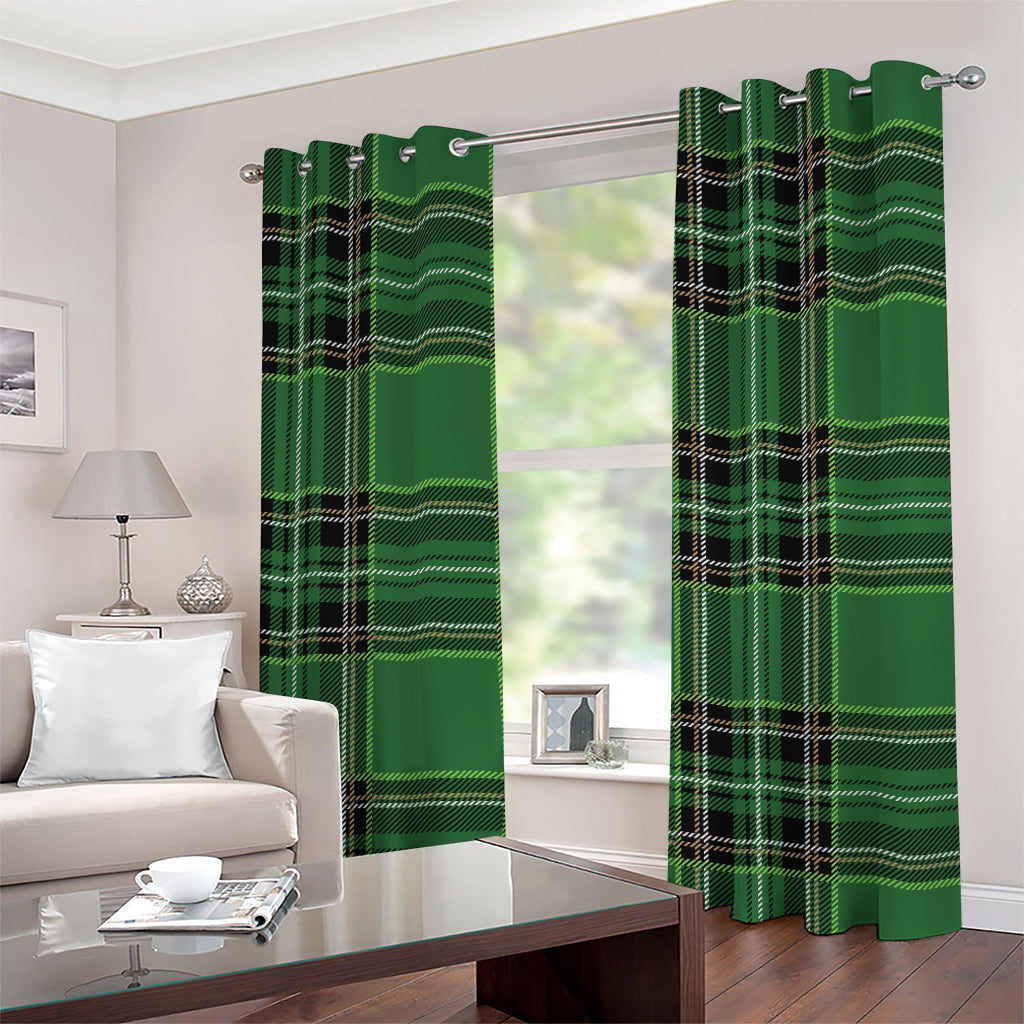 Green Stewart Tartan Pattern Print Grommet Curtains
