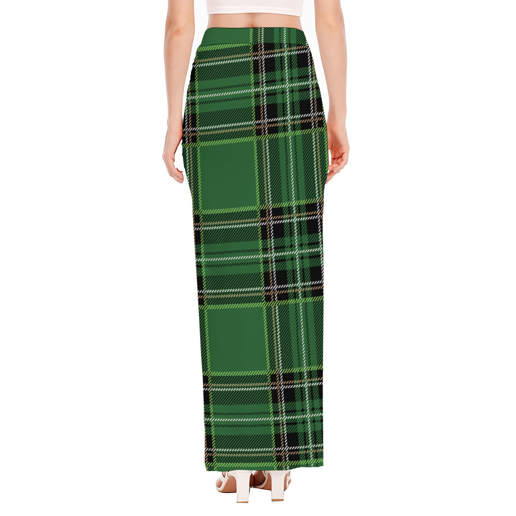 Green Stewart Tartan Pattern Print High Slit Maxi Skirt