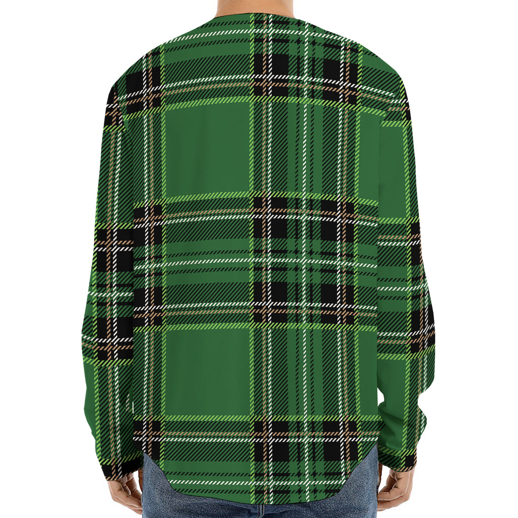 Green Stewart Tartan Pattern Print Long Sleeve Baseball Jersey