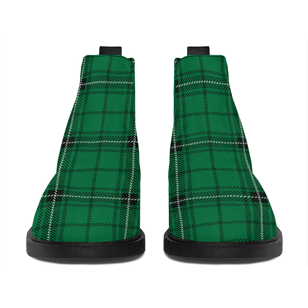Green Stewart Tartan Print Flat Ankle Boots