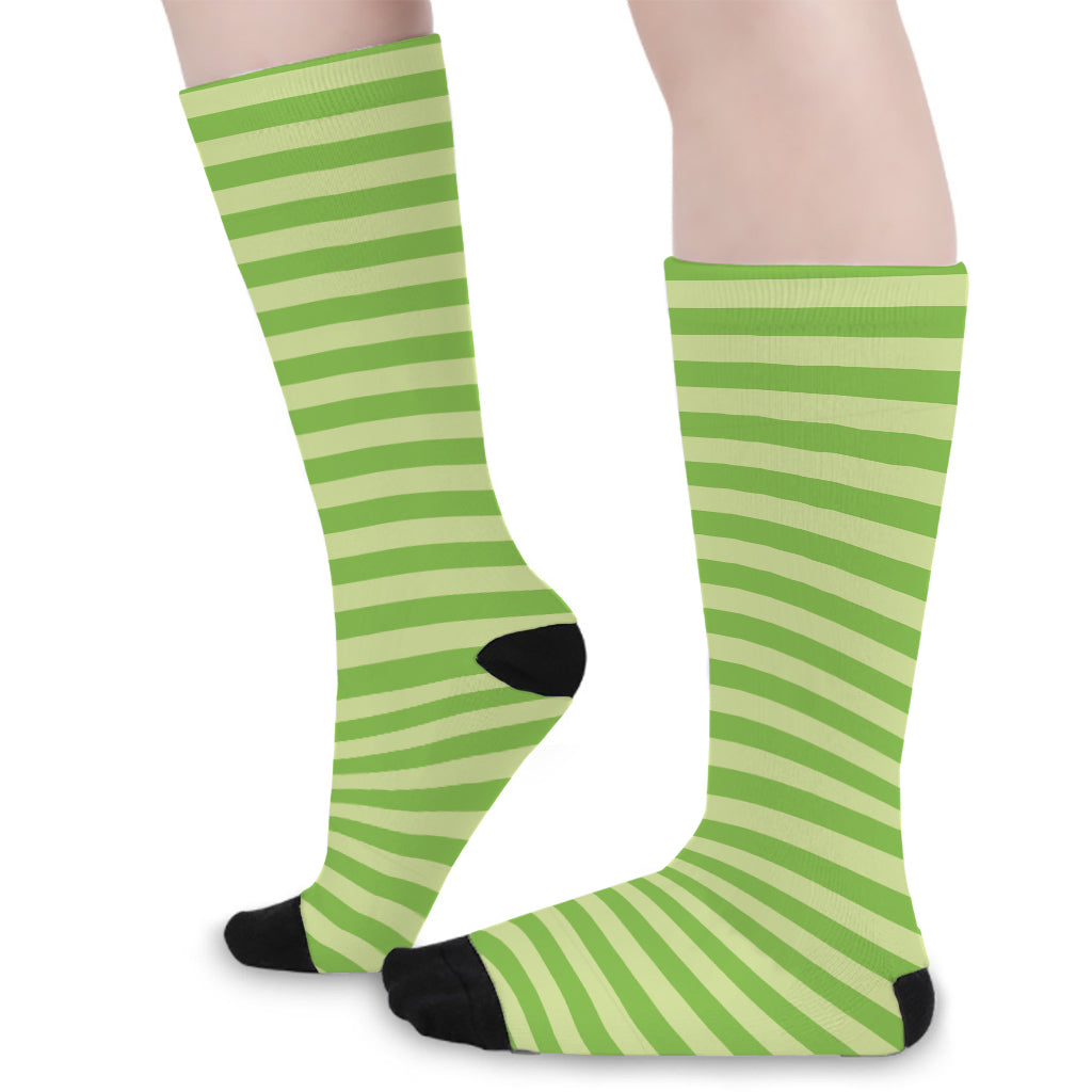Green Striped Pattern Print Long Socks