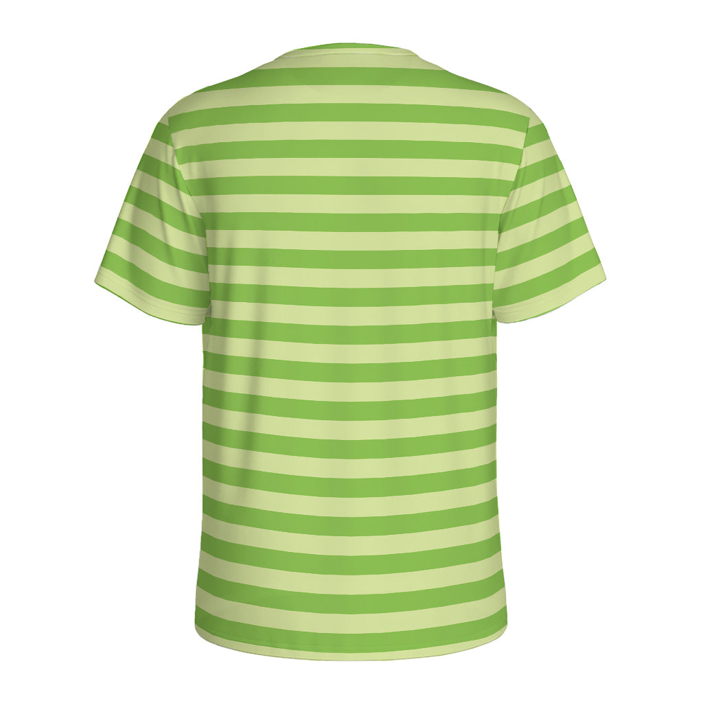Green Striped Pattern Print Men's Sports T-Shirt