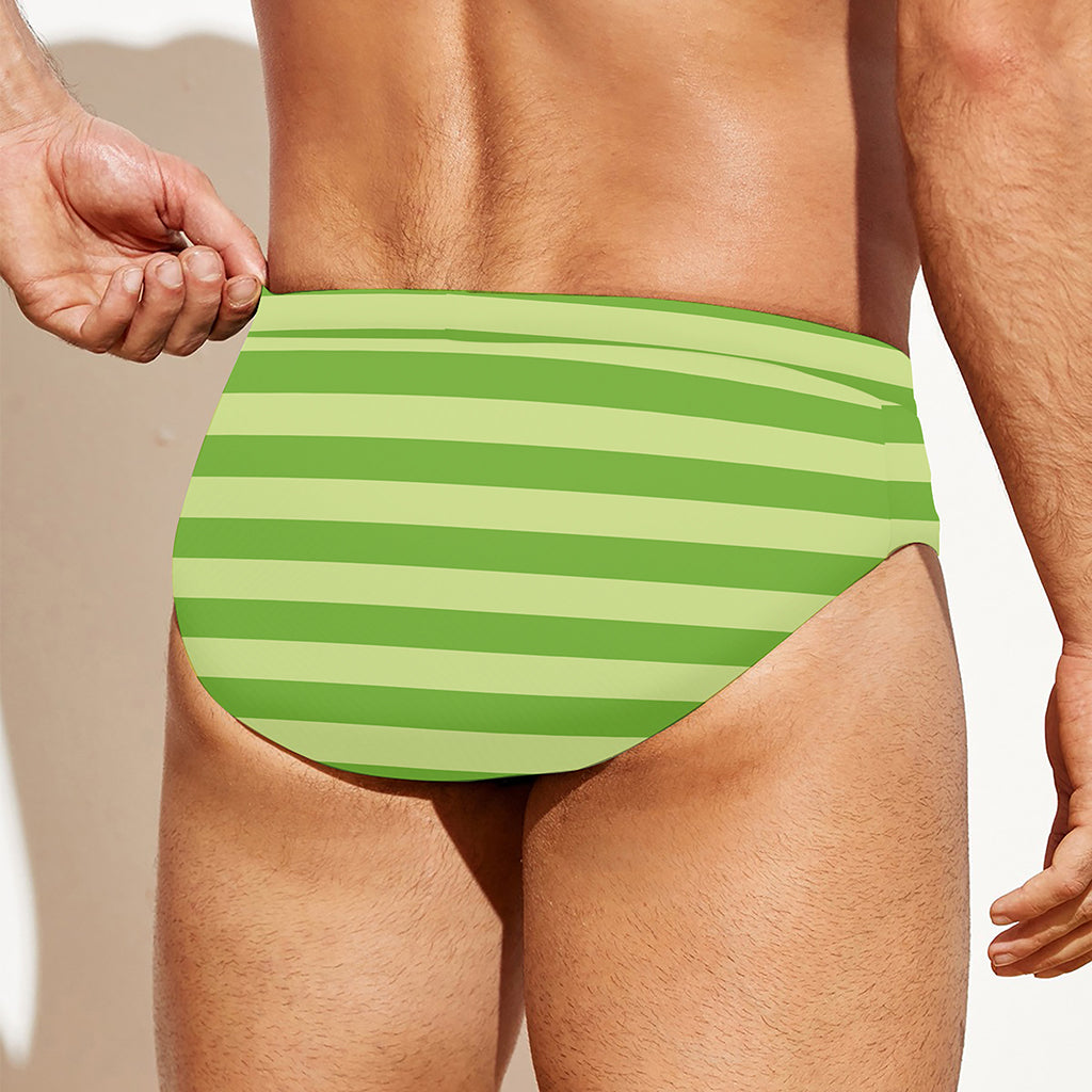 Green Striped Pattern Print Men's Swim Briefs
