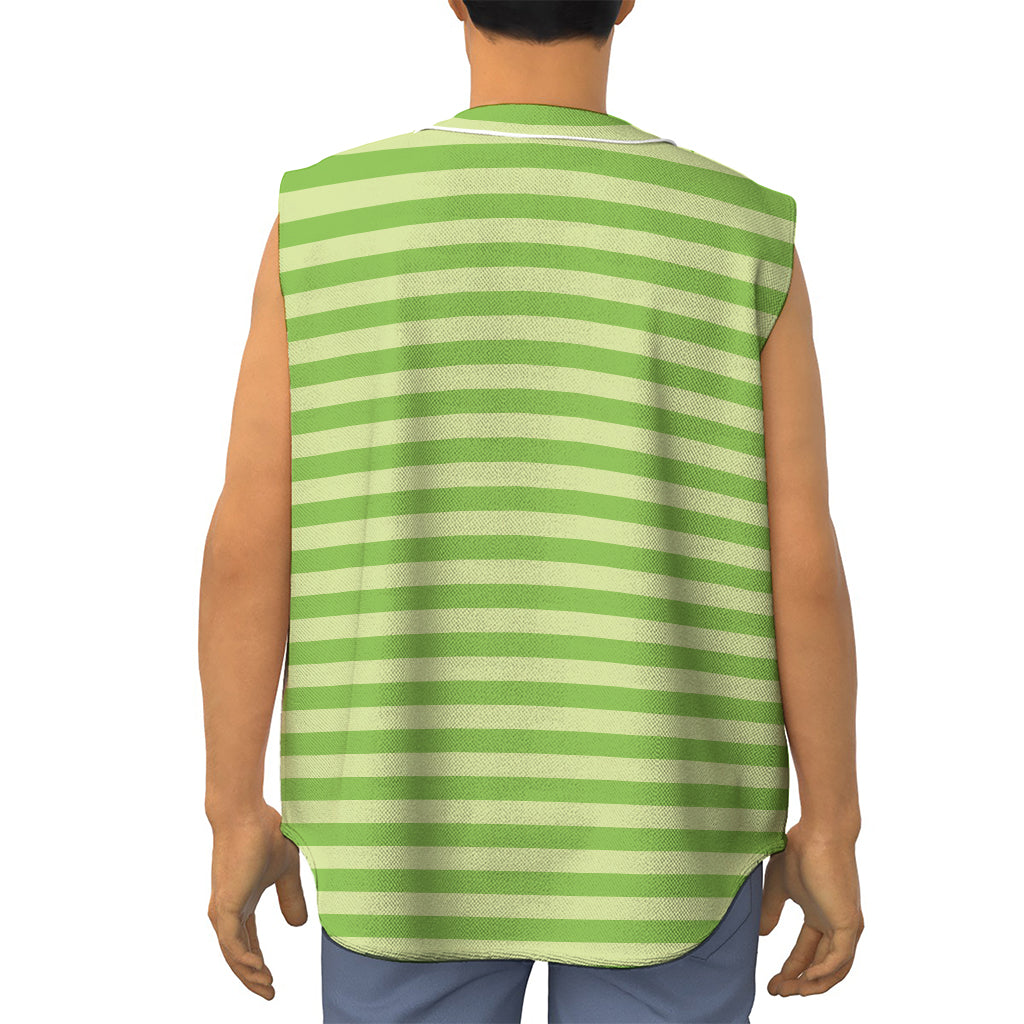 Green Striped Pattern Print Sleeveless Baseball Jersey