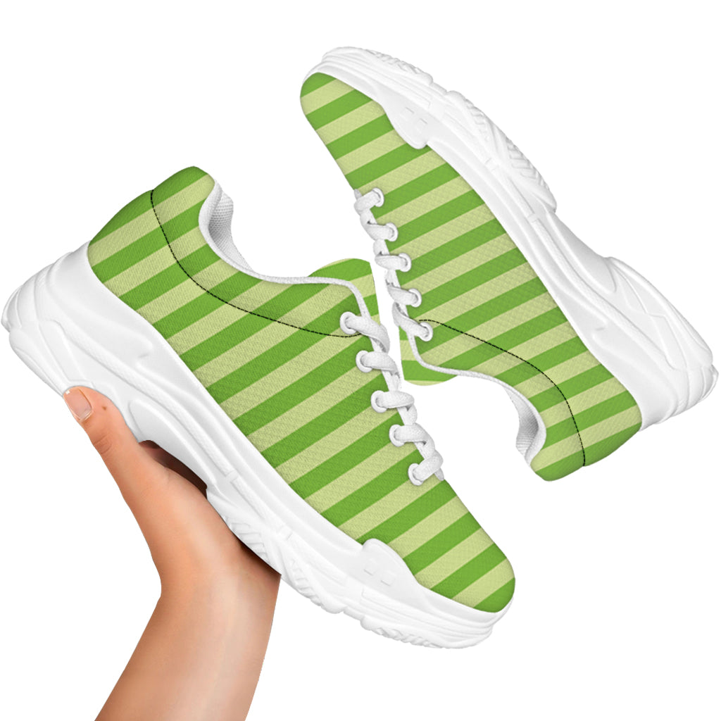 Green Striped Pattern Print White Chunky Shoes