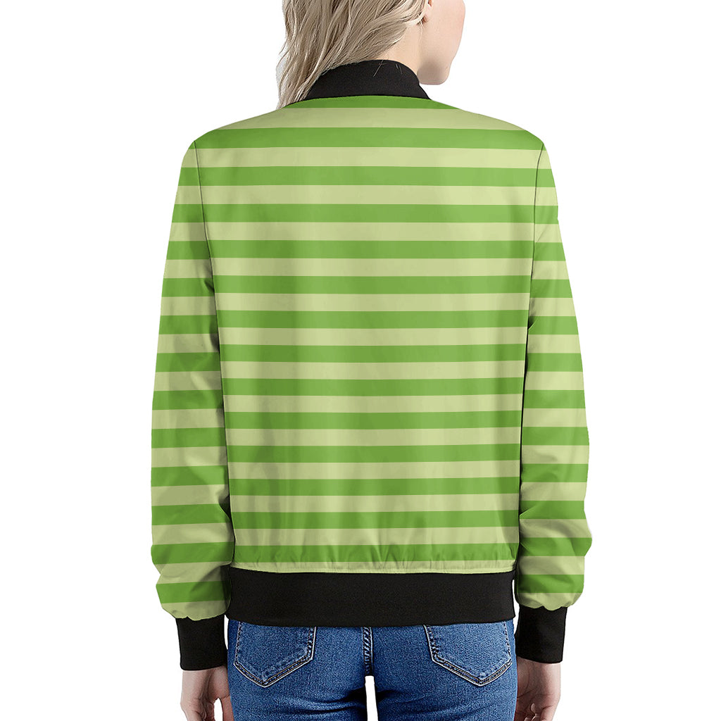 Green Striped Pattern Print Women's Bomber Jacket