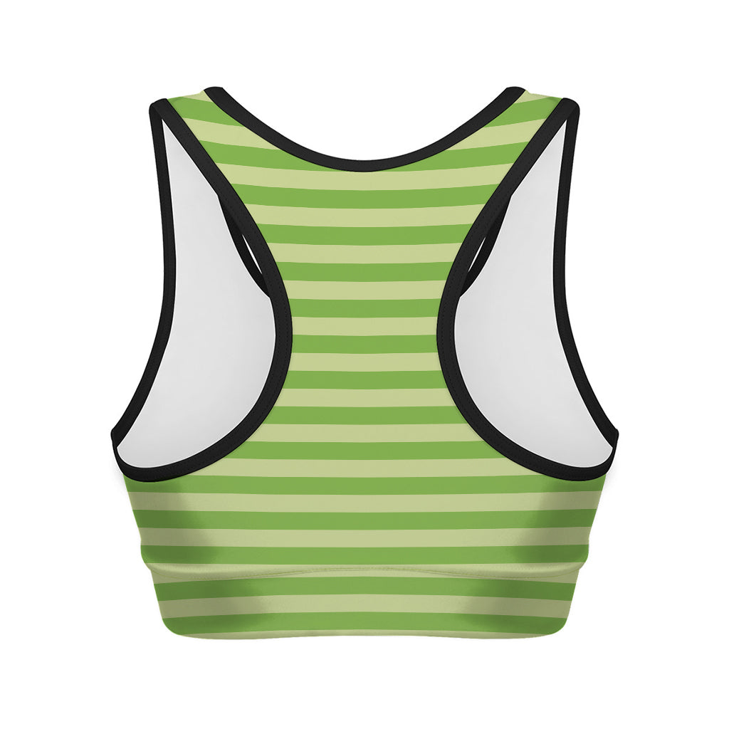 Green Striped Pattern Print Women's Sports Bra