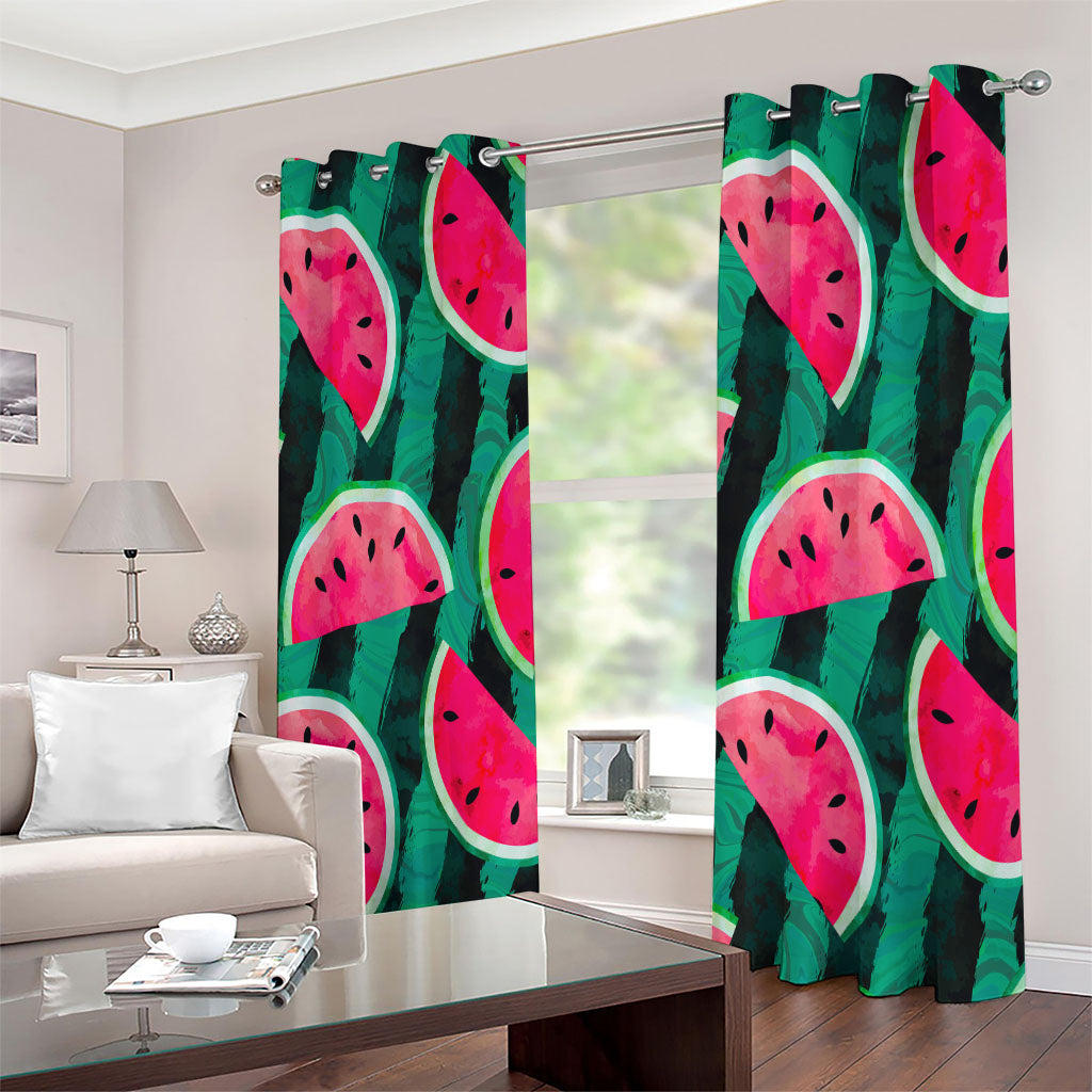 Green Striped Watermelon Pattern Print Extra Wide Grommet Curtains